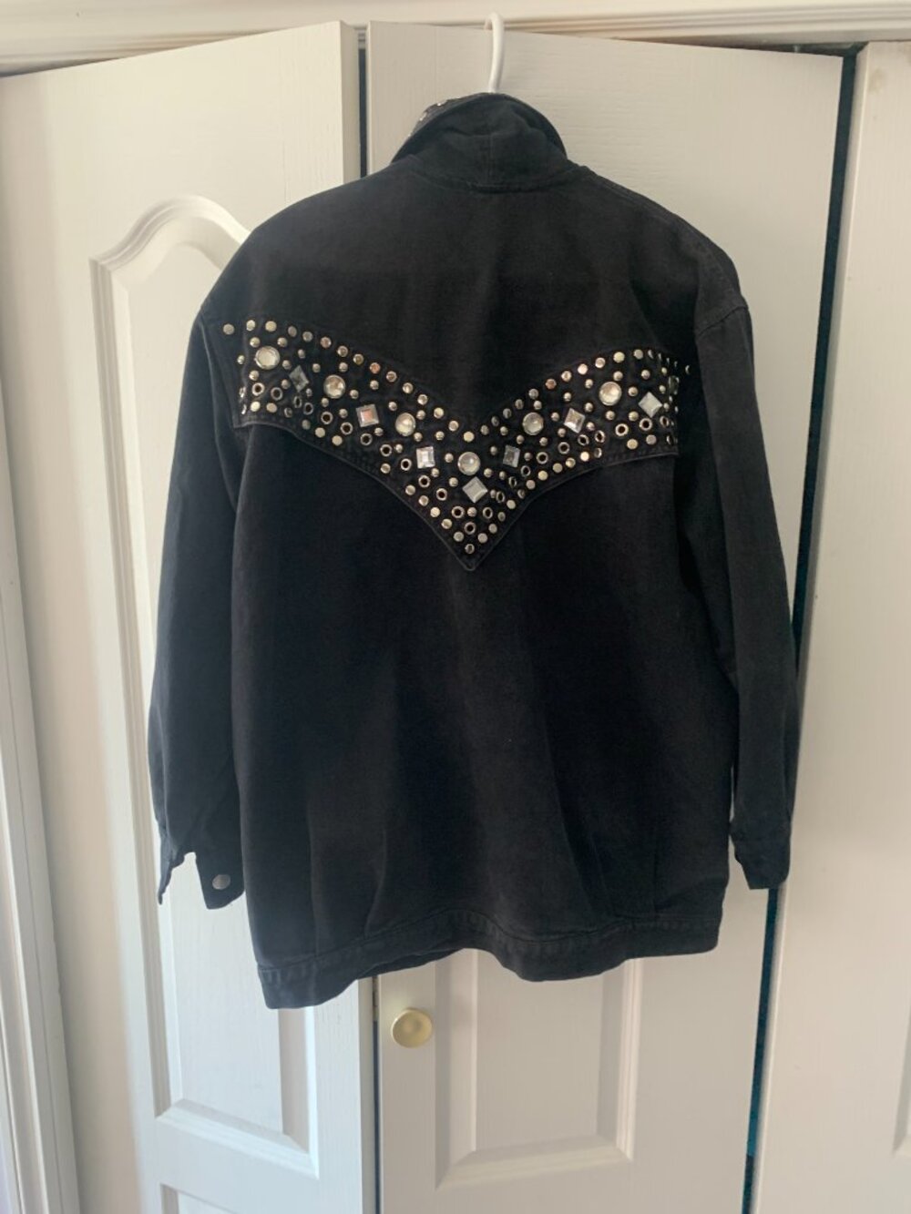 Vintage Black Denim Jacket with rhinestones. - Picture 2 of 6